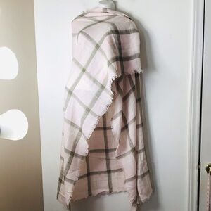 Soft Pink Plaid Fringe Wrap Scarf
